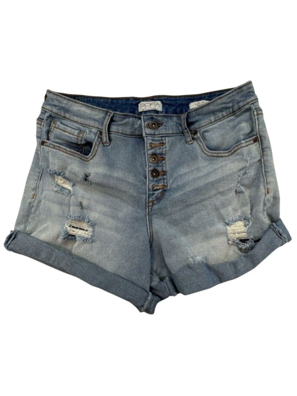Sofia Jeans By Sofia Vergara Lila Button-Fly Distressed Denim Shorts Size 8